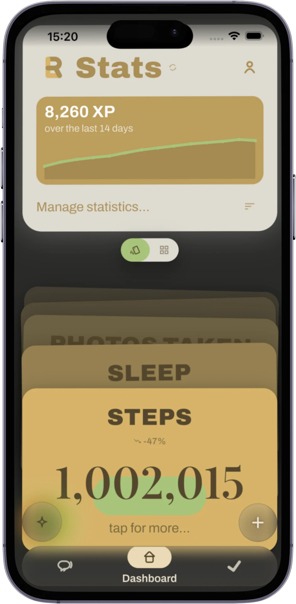 RLStats dashboard with personal categories